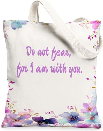 Generic Floral Canvas Tote Bag, Elegant Flower Pattern Reusable Grocery Bag, Vintage Lightweight Washable Shoulder Strap Canvas for, White, 13x15 Inch