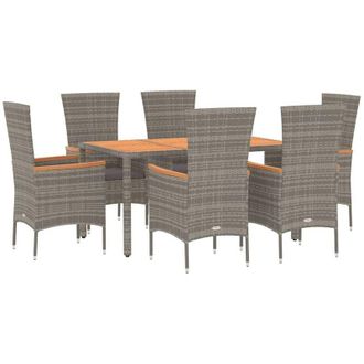 vidaXL Set Comedor Jard&iacute;n 7 Pzas Y Cojines Rat&aacute;n Sint&eacute;tico Gris Vidaxl
