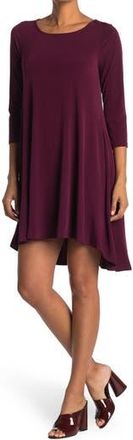 Nina Leonard Three-Quarter Sleeve Stretch Knit Trapeze Dress in Deepwine at Nordstrom Rack, Size X-Large