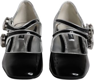 Dolce & Gabbana Black Patent Leather Crystal Mary Jane Pumps Womens Shoes