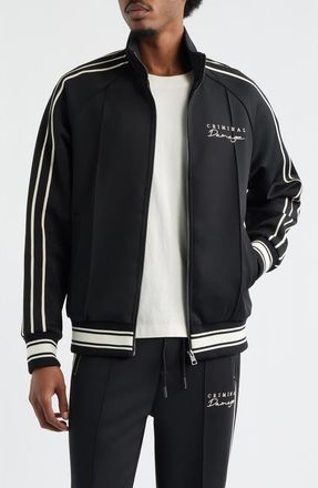 Criminal Damage Dragon Embroidered Track Jacket in Black/Ecru at Nordstrom, Size Xx-Large