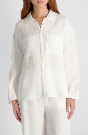 French Connection Cooper Blouson Sleeve Button-Up Shirt in Summer White at Nordstrom, Size X-Large