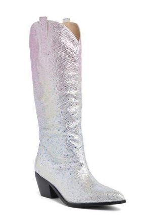 Azalea Wang Almudena Glitter Western Bootie in Silver at Nordstrom Rack, Size 6.5