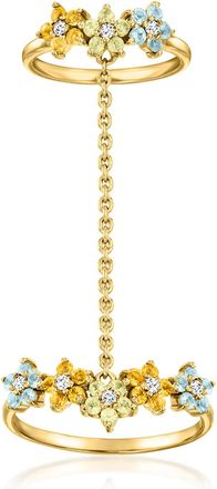 Ross-Simons Multi-Gemstone Flower Double Ring in 18kt Gold Over Sterling