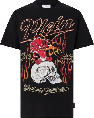 Philipp Plein Little Devil Crystal T-Shirt - Heren - T-shirts - Zwart - L - Katoen - Tops