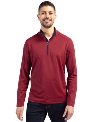 Cutter & Buck Virtue Eco Pique Micro Stripe Recycled Mens Quarter Zip