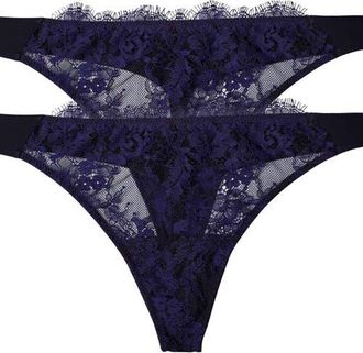 Skarlett Blue Entice Lace Front Thong 2-Pack in Black/midnight at Nordstrom, Size X-Large