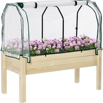 OEM Huerto Urbano Elevado De Madera 121x55x117 Cm Con Cubierta De Protecci&oacute;n Mesa De Jardinera Para Cultivo Flores Vegetales En Jard&iacute;n Terraza Color Natur