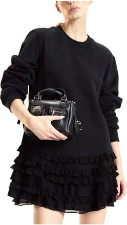 Cynthia Rowley Sweatshirt Georgette Ruffle Combo Dress in Black at Nordstrom, Size X-Small
