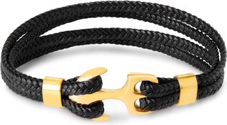 Bruno Magli Mens Four Strand Braided Leather Bracelet, Black
