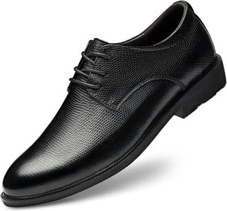 Generic Dress Shoes for Men Lace Up Height Increasing Elevator Leather Derby Shoes 2.3 Inches Taller Anti-Slip Slip Resistant Rubber Sole Low Top Block Heel(B