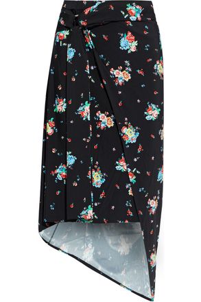Paco Rabanne Asymmetrischer Midirock aus gl&auml;nzendem Jersey mit floralem Print und Wickeleffekt - Neutral - FR 40