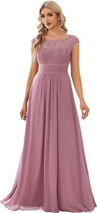 Ever-pretty Womens Elegant Sleeveless Empire Waist Round Neck Lace Floor Length Bridesmaid Dresse Orchid 30UK