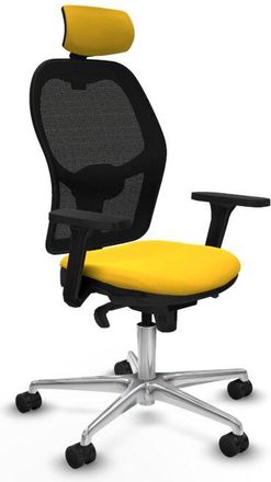 Piqueras y Crespo Jorquera Sincro Malla Negra Similpiel Amarillo Brazos 3d Base Aluminio Cabecero 2d Ruedas 65mm Nailon