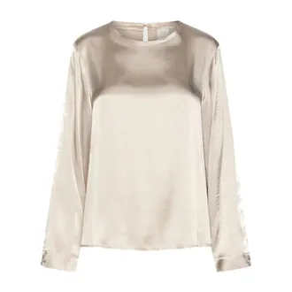 Marella Gettone Satijnen Blouse - Dames - Blouses & Shirts - Beige - Maat: S Satijn