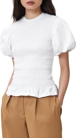 AllSaints Dael Smocked Puff Sleeve Top in Optic White at Nordstrom, Size X-Small