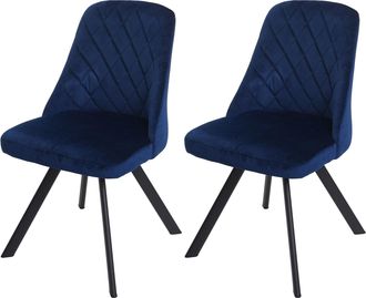 Hhg Juego De 2 Silla De Comedor Hhg-896, Silla De Cocina Reclinable Silla Tapizada, Metal Terciopelo, Azul