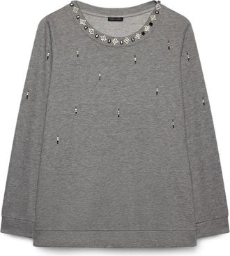 Fiorella Rubino Felpa in viscosa melange con strass e perle - - Sweatshirts & Hoodies - Donna - Grigio - M