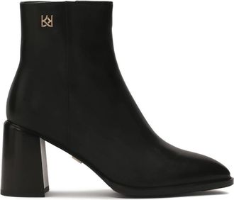 Kazar Zwarte leren laarzen met een brede hak - Dames - Laarzen met Hak - Zwart - 35 EU - Leer - Schoenen