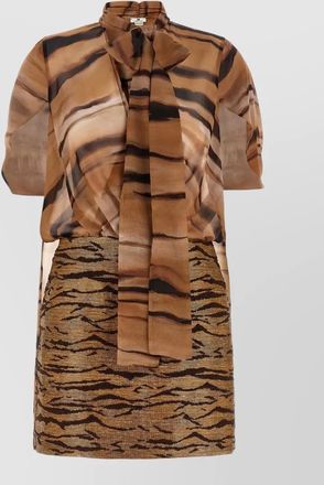 Elisabetta Franchi animal print dress short sleeves bow layers