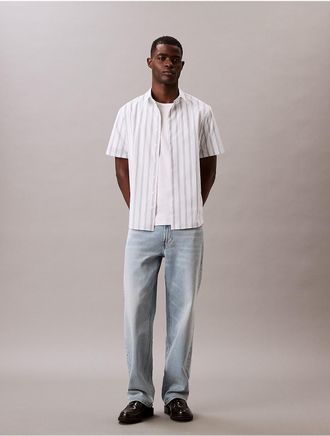 Calvin Klein Mens Poplin Stripe Classic Button-Down Shirt - Multi - XS