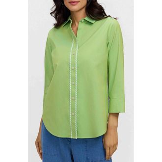 Foxcroft Marni Trim Shirt in Mojito Green at Nordstrom, Size X-Small