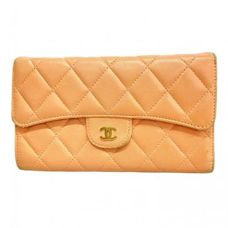 Chanel Salmon Pink Leather Long Wallet (Bi-Fold) (Pre-Owned)