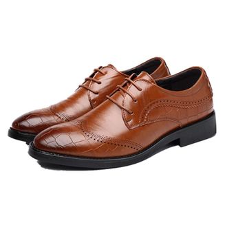 Generic Dress Oxford Shoes for Men Lace Up Round Toe Wing Tip Derby Shoes Faux Leather Block Heel Non Slip Anti-Slip Low Top Classic(Brown,6.5 UK)