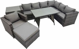 Fimous Fimous Rattan garden furniture Patio Furniture Sets with Dining Table Chair Big Stool Side Table Dark Grey Mixed