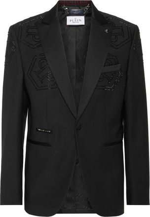 Philipp Plein Wool Blazer Lord Fit Monogram - Heren - Blazers - Zwart - XL - Wol - Jassen