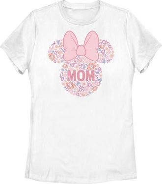 Minnie Mouse Womens Minnie Mouse Bow Icon Mom Flower Pattern Graphic T-Shirt in White at Nordstrom, Size Xx-Large