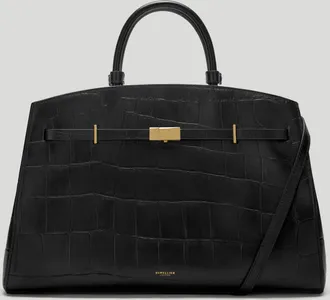 DeMellier The Hudson in Black Large Croc-Effect Leather Tote & Work bag