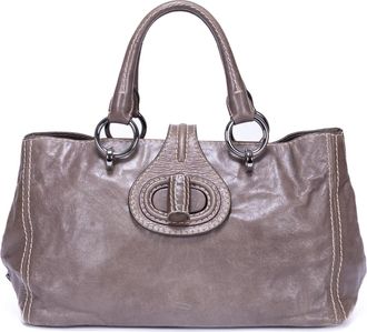 Prada Pre-owned Womens Vitello Shine Turn-Lock Handbag - Grey - One Size