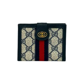 Gucci Navy Red Color Leather Pvc Wallet (Bi-Fold) (Pre-Owned)