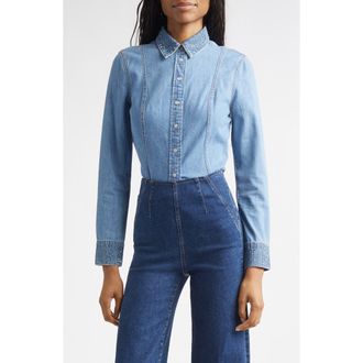 Veronica Beard Eddie Rhinestone Trim Denim Top in Riviera Breeze at Nordstrom, Size 00