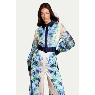 Coast Long Sleeve Placement Print Jumpsuit in Ivory at Nordstrom, Size 14