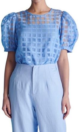 English Factory Windowpane Sheer Top in Blue at Nordstrom Rack, Size X-Small