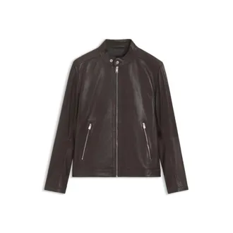 BOSS Grained leather jacket with logo trim