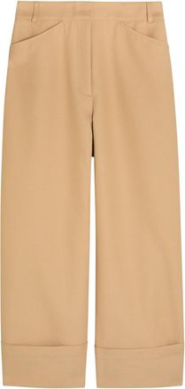 Another Tomorrow Turn-up Cuff Wide-leg Trousers - Khaki - 44 (UK12 / M)