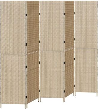 vidaXL Room Divider Folding Manual Beige 245 x 180 cm Poly Rattan Vidaxl