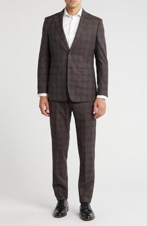 English Laundry Plaid Trim Fit Notch Lapel Wool Blend Two-Piece Suit in Brown at Nordstrom Rack, Size 36Regular