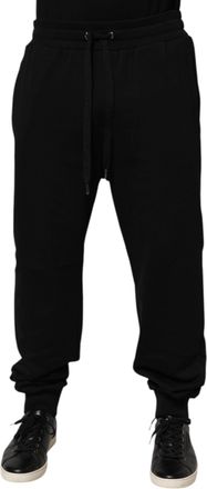 Dolce & Gabbana Mens Black Cotton Drawstring Logo Sweatpants Pants