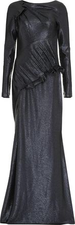 Talbot Runhof Jurk met gedrapeerde halslijn en transparante mouwen - Dames - Avondkleed - Blauw - M - Polyester - Kleedjes