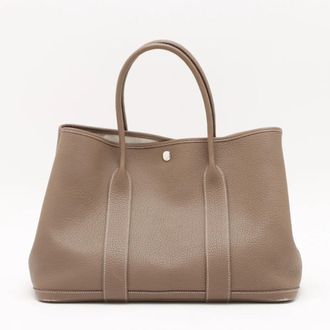 Herm&egrave;s Garden Etoupe Gray Leather Handbag Tote Bag (Pre-Owned)