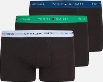 Tommy Hilfiger Mens Tommy Hilfiger 3-Pack Signature Cotton Boxer Trunks, Black/Blue/Primary Green/Deep Indigo - Size: 32/34/35