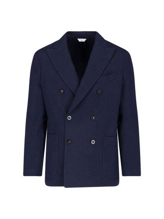 Boglioli Double-Breasted Navy Wide Lapels Textured Blazer
