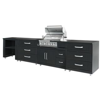 Oviala Cocina exterior de acero de 4 elementos con barbacoa