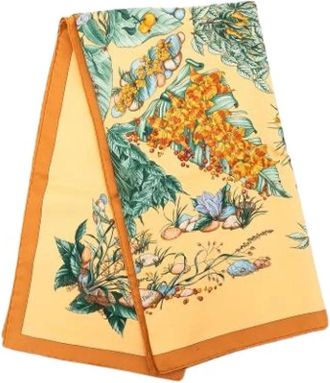 Herm&egrave;s Pre-owned Pythagore Zijden Sjaal - Dames - Vintage Accessoires - Beige - ONE Size - Vintage