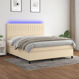 vidaXL Vidaxl - Cama Box Spring Colch&oacute;n Y Luces Led Tela Crema 180x200 Cm
