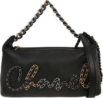 Chanel Chain Signature Hobo Leather With Metal Black Leather Handbag (Pre-Owned)
